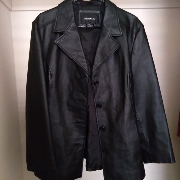 Vintage Dunne & Cole Black Leather Blazer Jacket with Buttoned Cuffs - Picture 1 of 5